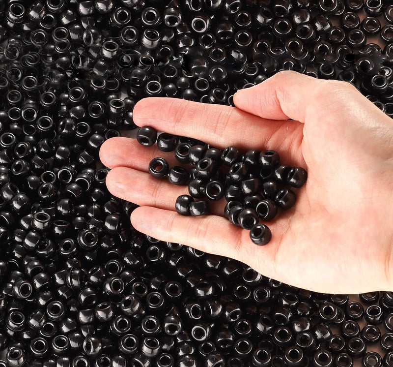 FINEWEN Black Pony Beads(1200Pcs 6x9mm) Hair Beads,Pony Beads Bulk,Beads for Bracelets Making,Beads for Hair Braids (Black) - Image 4
